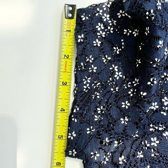 Floral Lace Dress Schoolgirl Dark Academia Navy And White Full Lined XS Stretchy - Picture 6 of 13